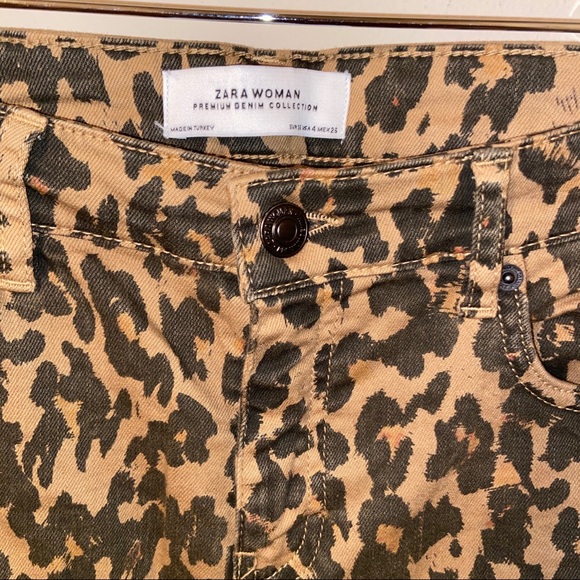 ZARA leopard print skinny jeans burgundy striped - Picture 3 of 11